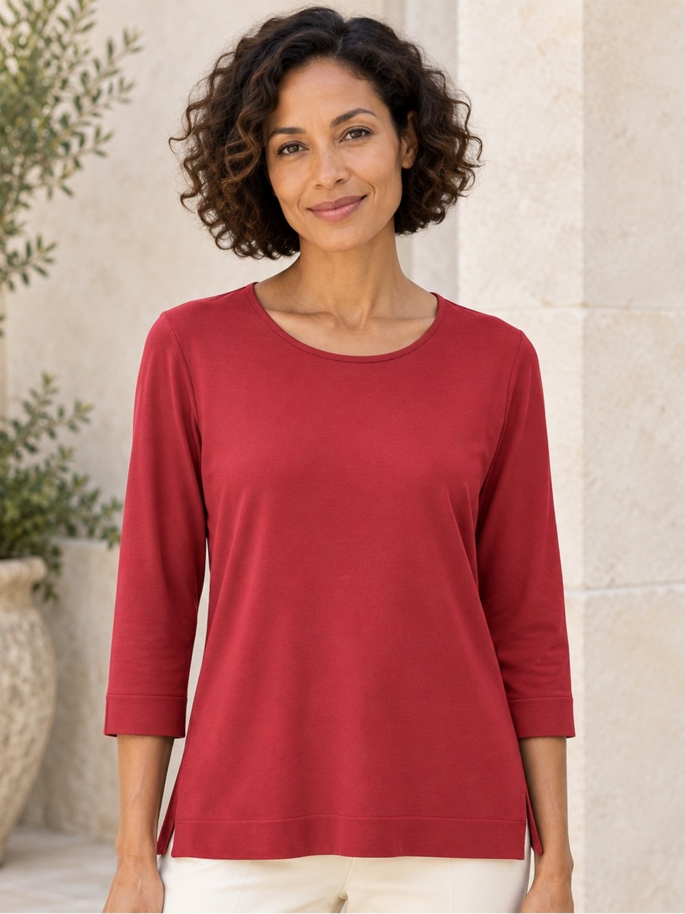 J. Jill Crewneck 3/4 Length Sleeve Tee in Brick Red